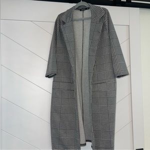 Boohoo Black and White Plaid Trench Coat